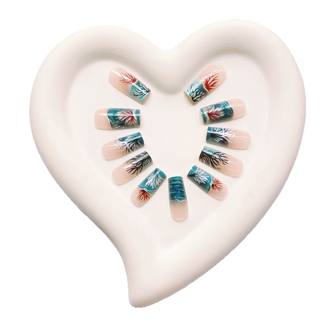 Artificial Nails in Stylish Coral Design Bowlift