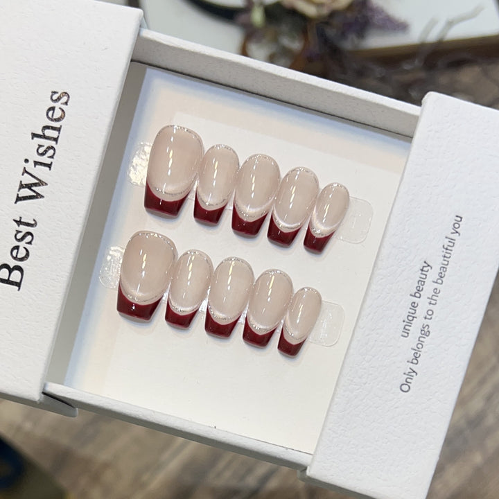 Artistic Gel Press-On Nail Set with Elegant French Tips Bowlift