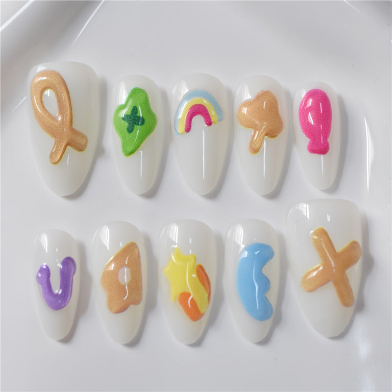 Artistic Cartoon-Themed Press-On Nail Art Set Bowlift
