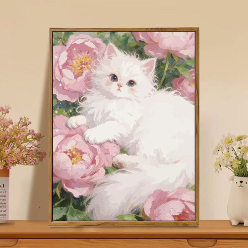 Cat-Themed Floral Wall Art Print Bowlift