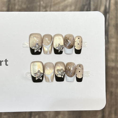 Elegant Press-On Nail Art Set with Floral Embellishments Bowlift