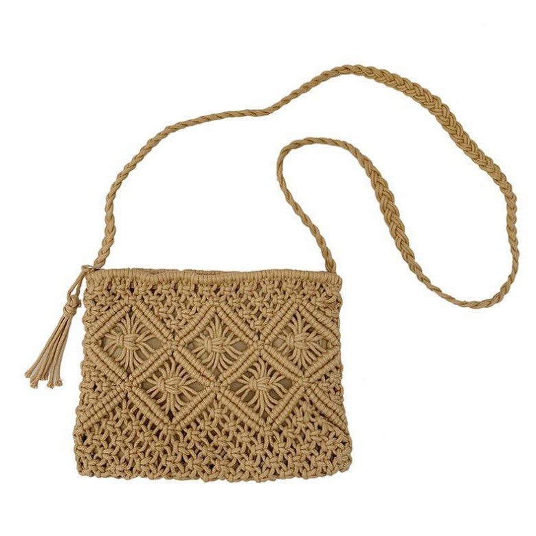 Hand-knotted shoulder bag with tassels and geometric pattern Bowlift