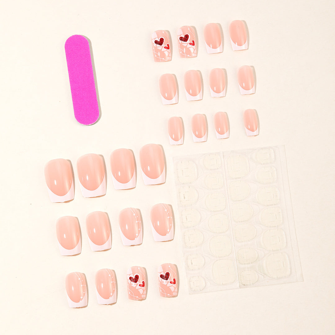 Heart-Embellished Acrylic Nail Art Extensions Bowlift
