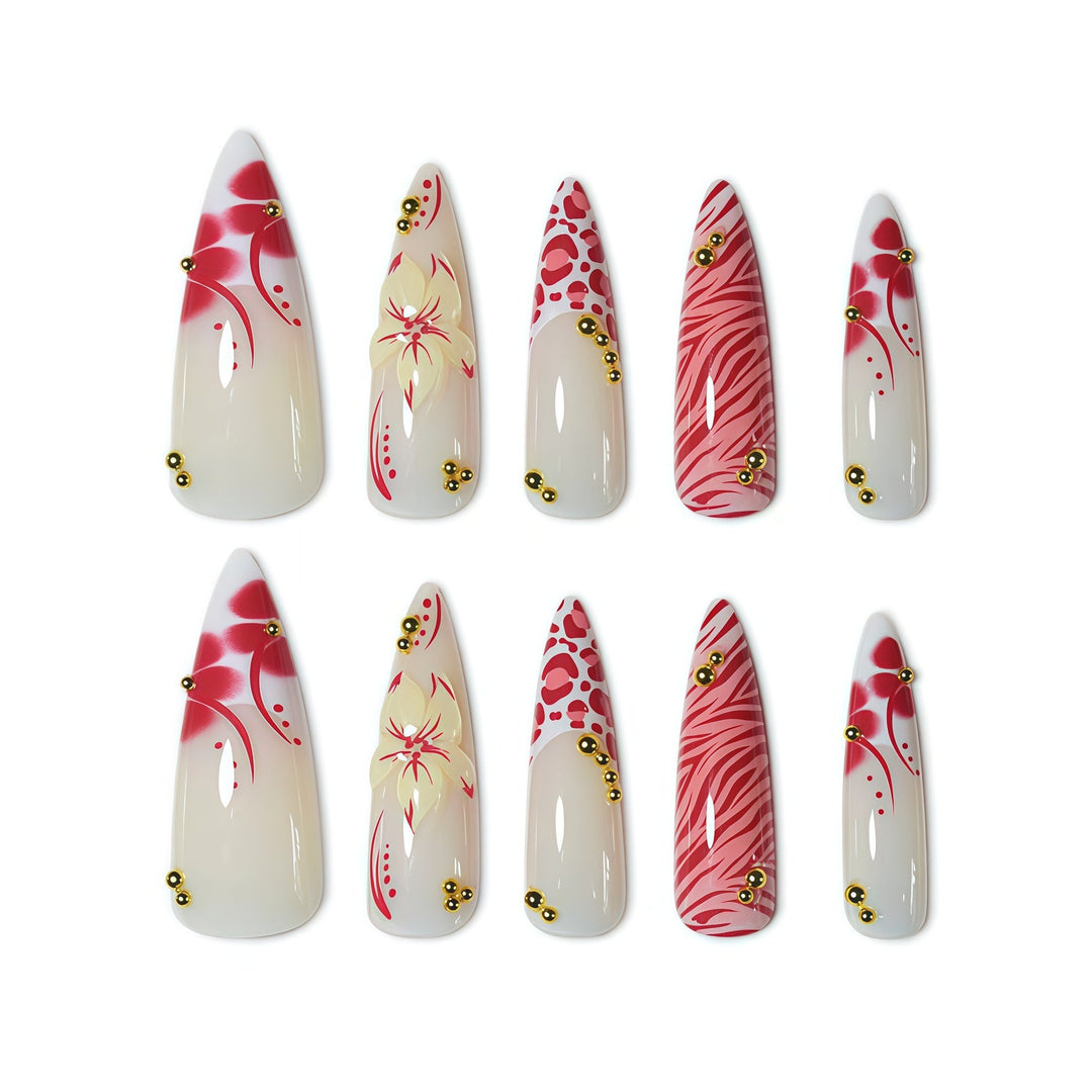 Artistic Floral and Animal Print Press-On Nails Bowlift