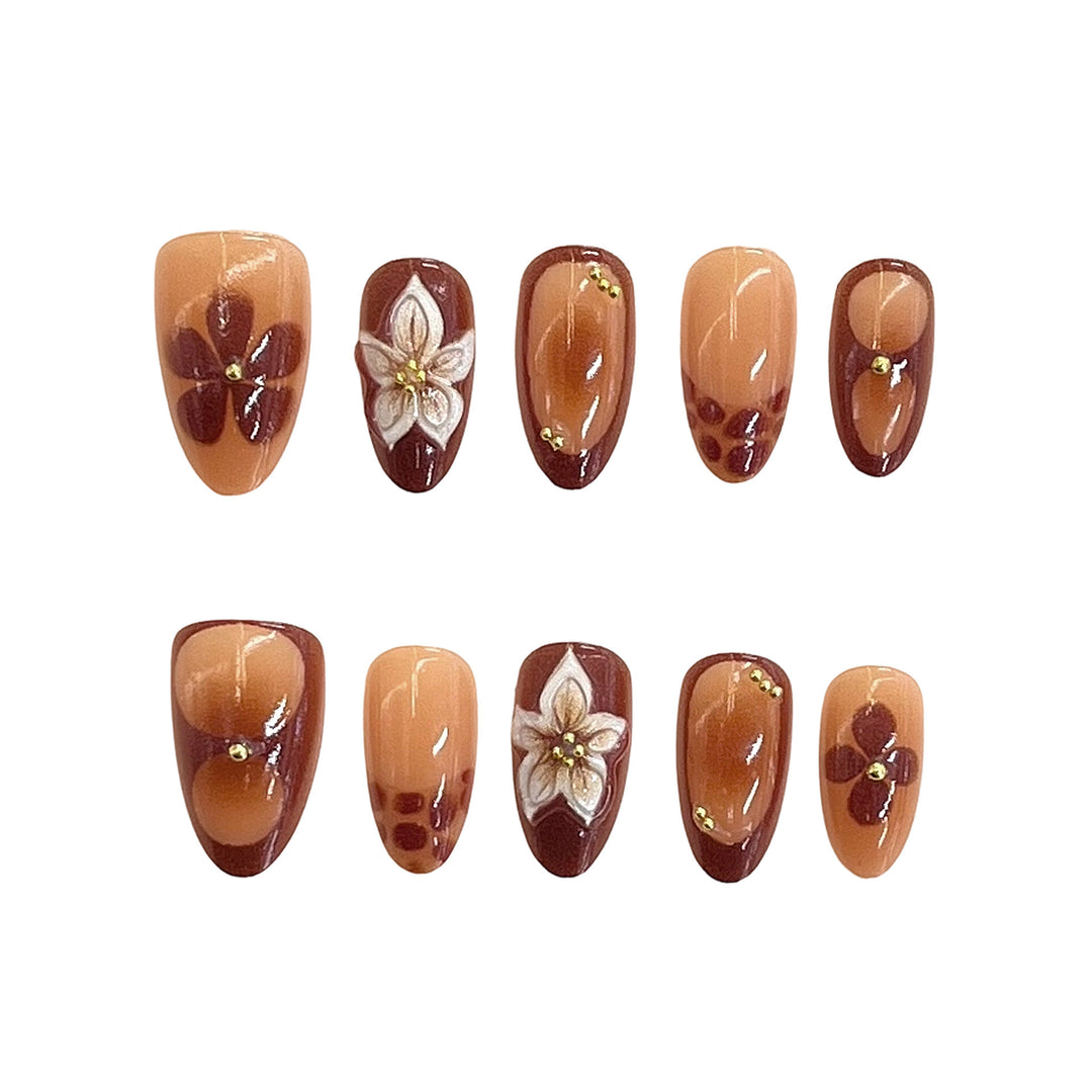 Artistic Floral Accent Press-On Nails Bowlift