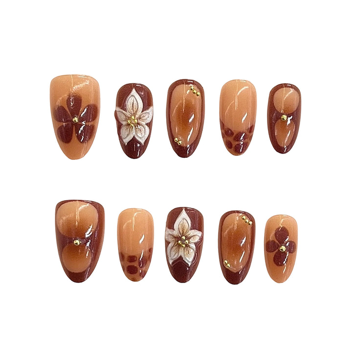 Artistic Floral Accent Press-On Nails Bowlift