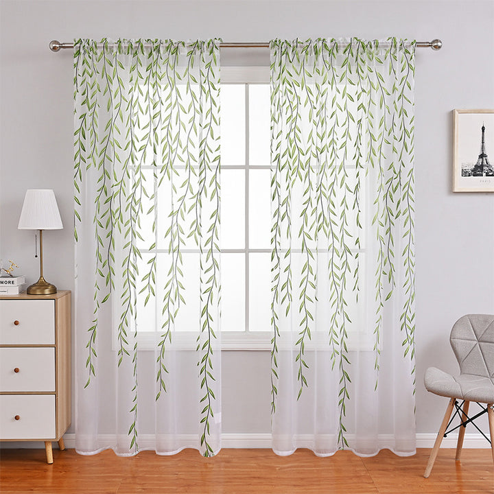 Sheer Leaf-Patterned Window Drapery