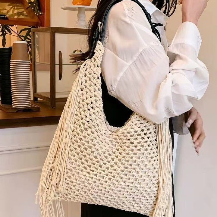 Handcrafted Stylish Tote Bag with Fringes Bowlift