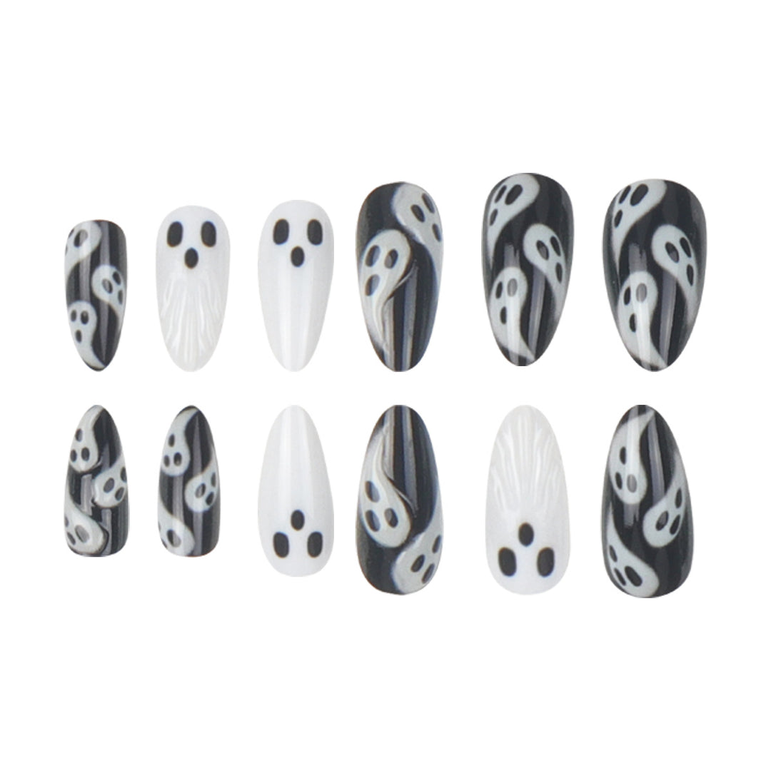 Artistic Ghost-Themed Nail Art Bowlift