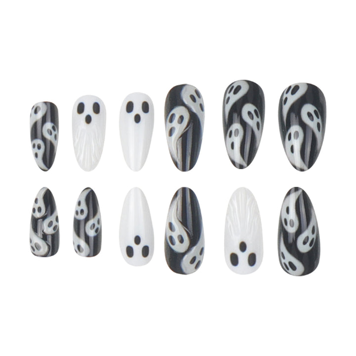 Artistic Ghost-Themed Nail Art Bowlift