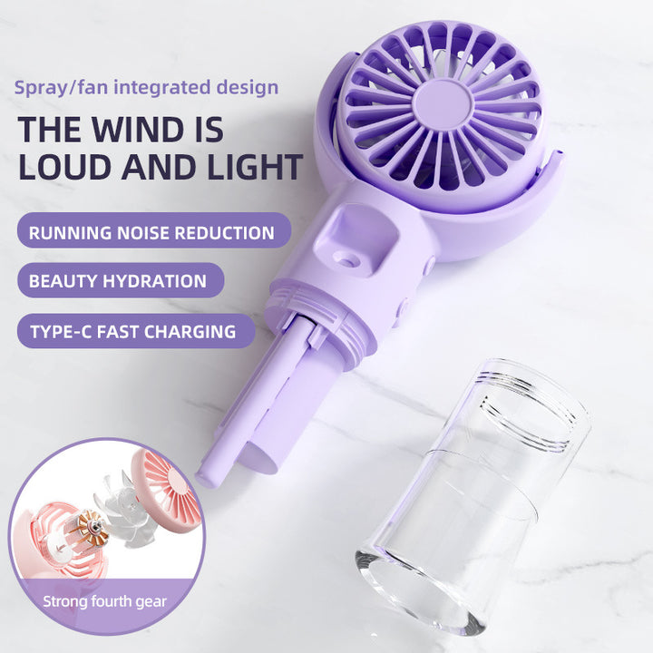 Cooling handheld misting fan with quiet brushless motor and detachable transparent water reservoir Bowlift