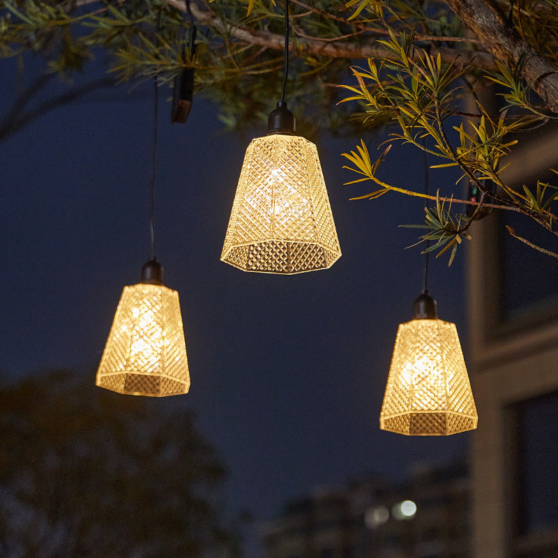 Solar USB Rechargeable Textured Glass Pendant Light Bowlift