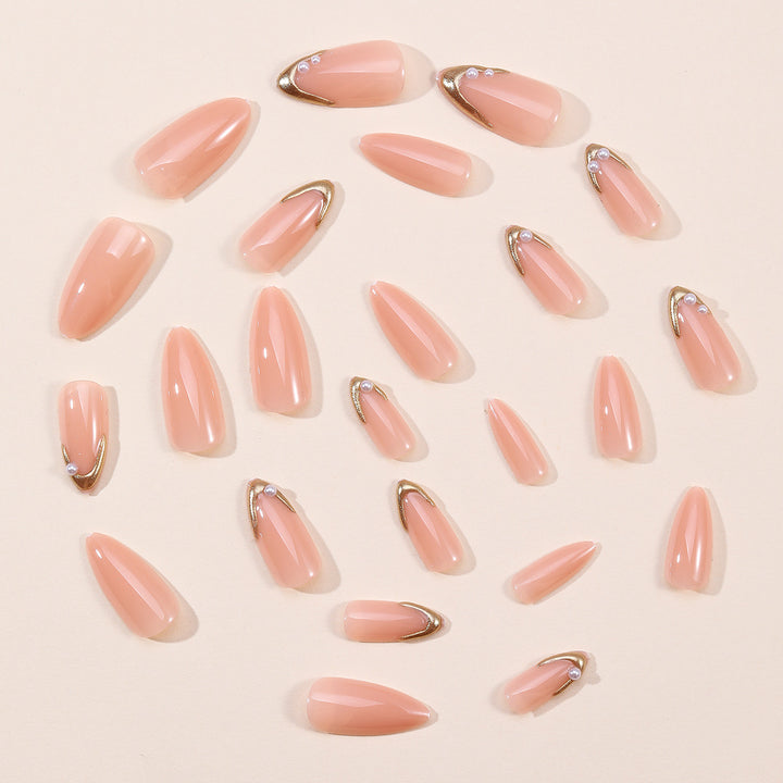 Elegant Stiletto Nail Art Extensions with Pearl Accents Bowlift