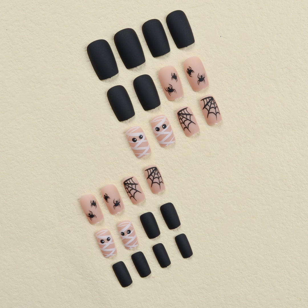 Halloween Artificial Nail Set with Creepy Spider and Mummy Designs Bowlift