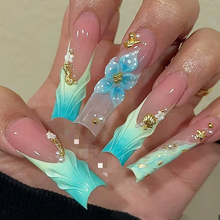 Floral Decorative Press-On Nail Set Bowlift