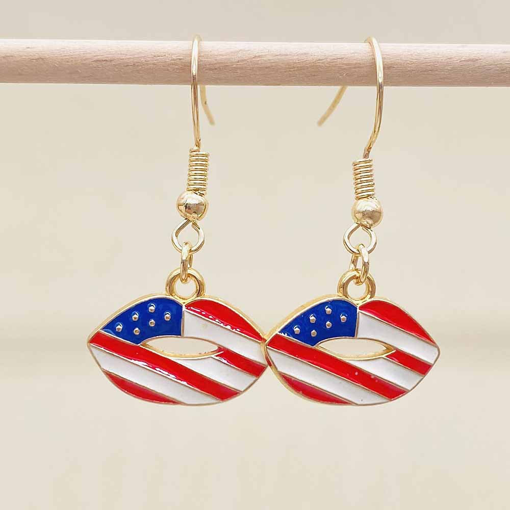 Women's filigree drop earrings with enameled flag pendants and metal hook closure Bowlift