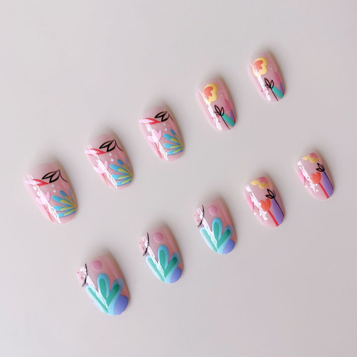 Creative Nail Art Set with Colorful Flower Designs Bowlift