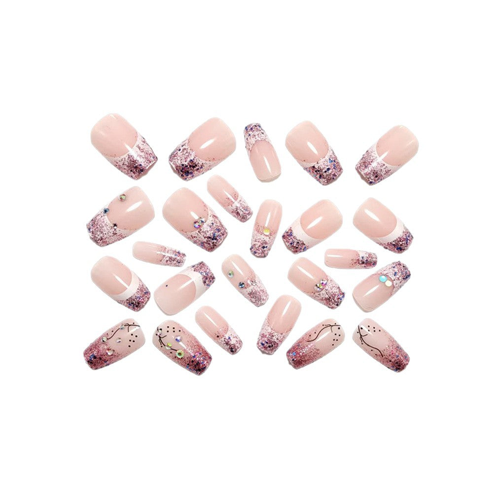 Glittering artificial nails with elegant tip and sparkling accents Bowlift