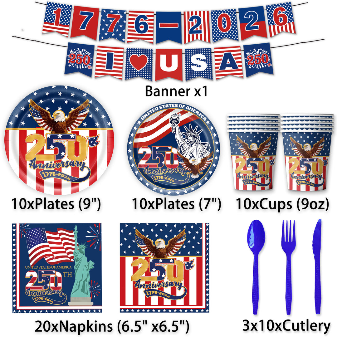 Unisex decorative paper napkins set anniversary motif USA square disposable Bowlift