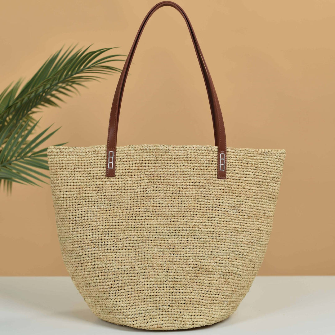 Handwoven jute bag with leather handles Bowlift