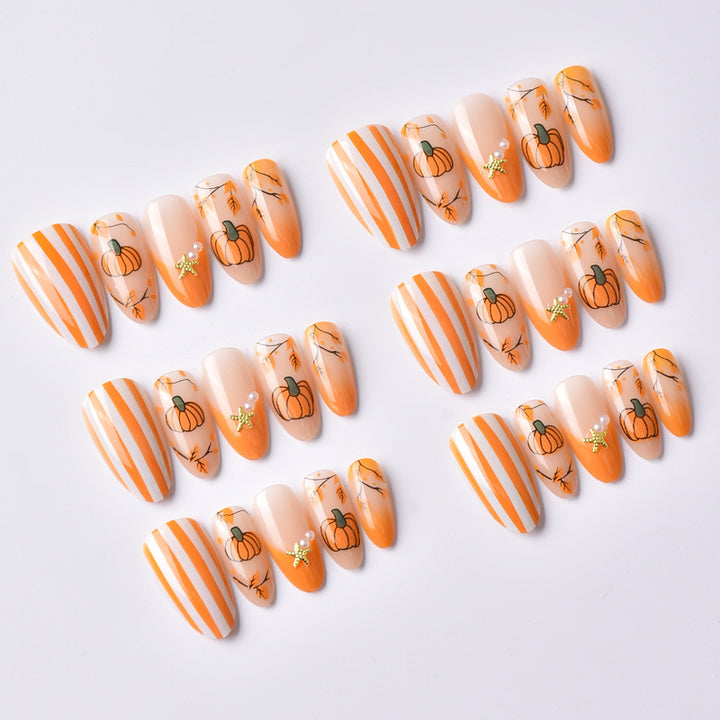 Seasonal Pumpkin-Themed Press-On Nails