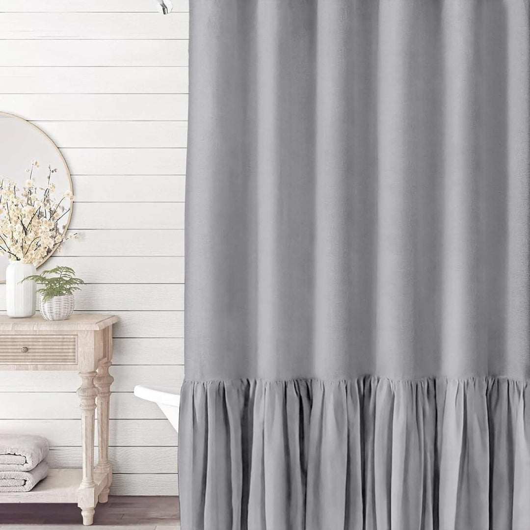 Ruffled Textured Shower Curtain Bowlift