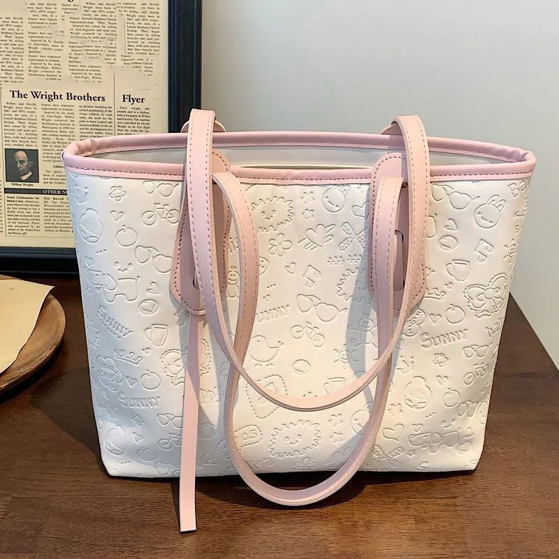 Embossed Pattern Shoulder Tote Bowlift