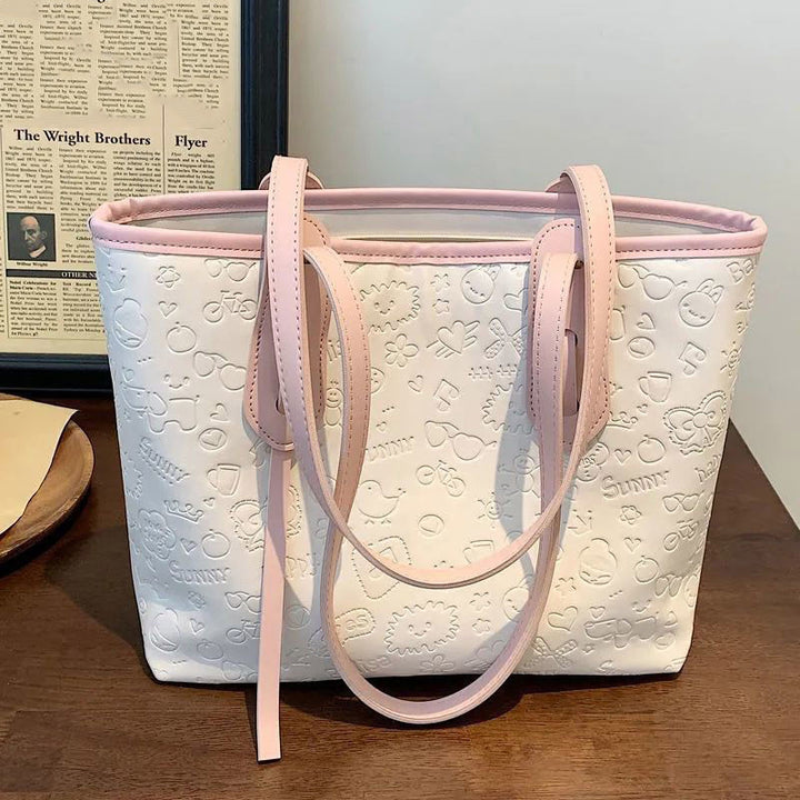 Embossed Pattern Shoulder Tote Bowlift