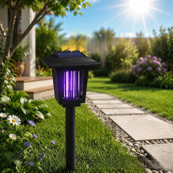 Solar Powered UV Insect Zapper Garden Stake With Integrated Solar Panel And Dusk To Dawn Sensor Bowlift
