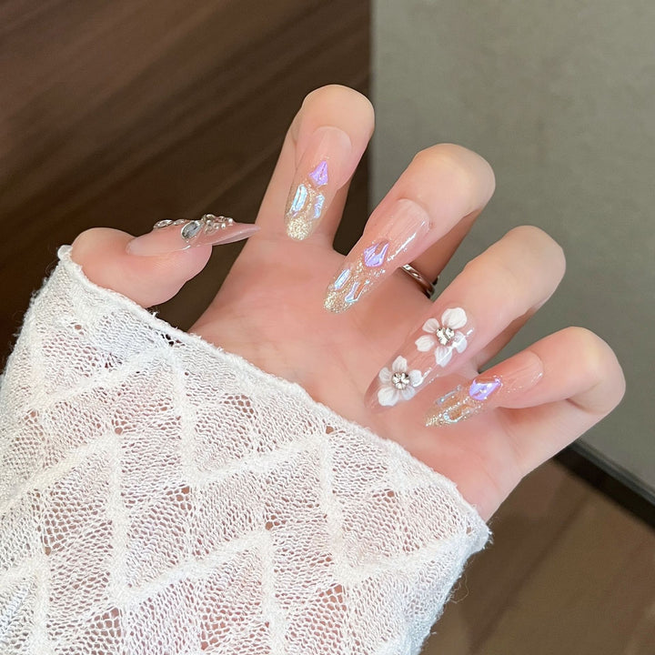 Artistic Gem-Accented Press-On Nail Extensions Bowlift