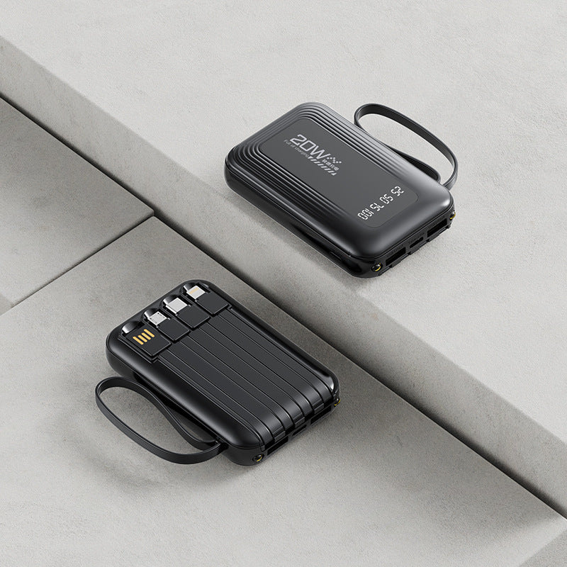 Portable power bank with integrated cable system and LED display Bowlift