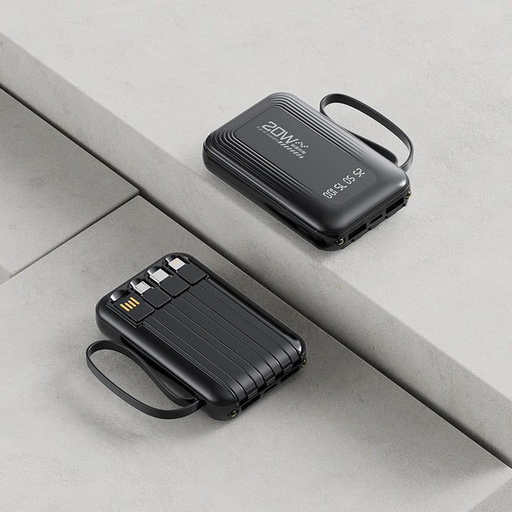 Portable power bank with integrated cable system and LED display Bowlift