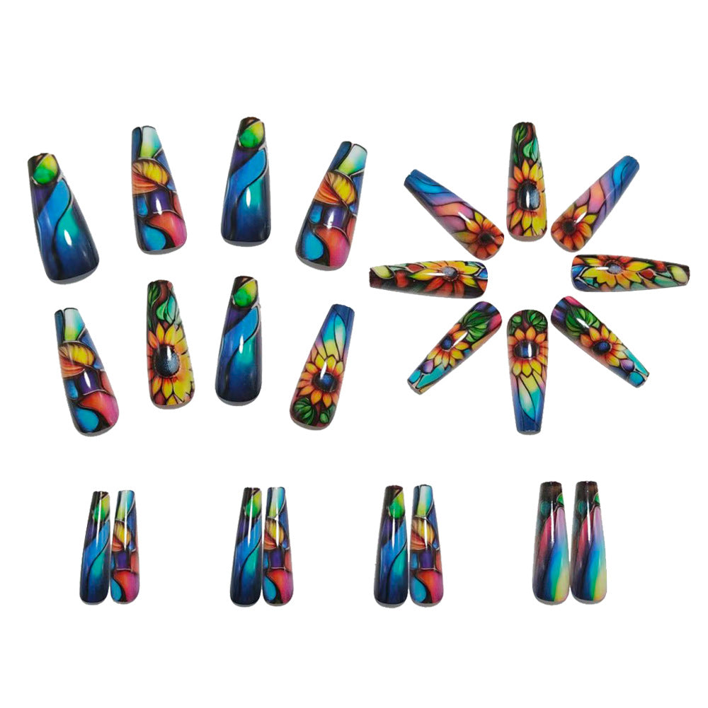 Artificial nails with colorful sunflower design Bowlift