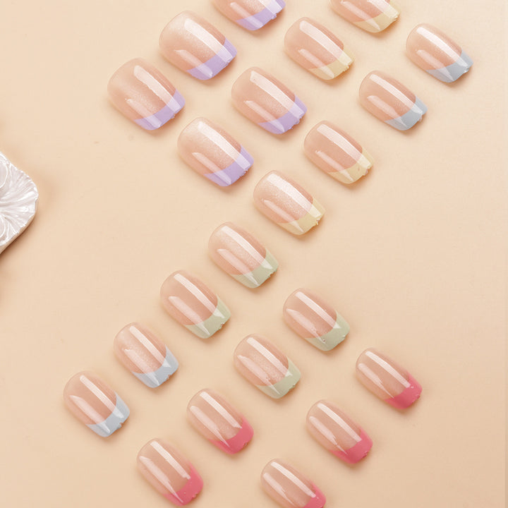 Artistic Colorful French Tip Press-On Nail Set Bowlift