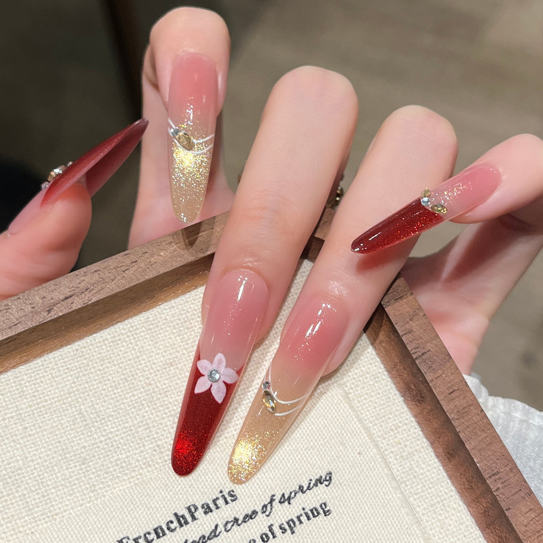Artistic Nail Art Extensions with Floral Accents Bowlift