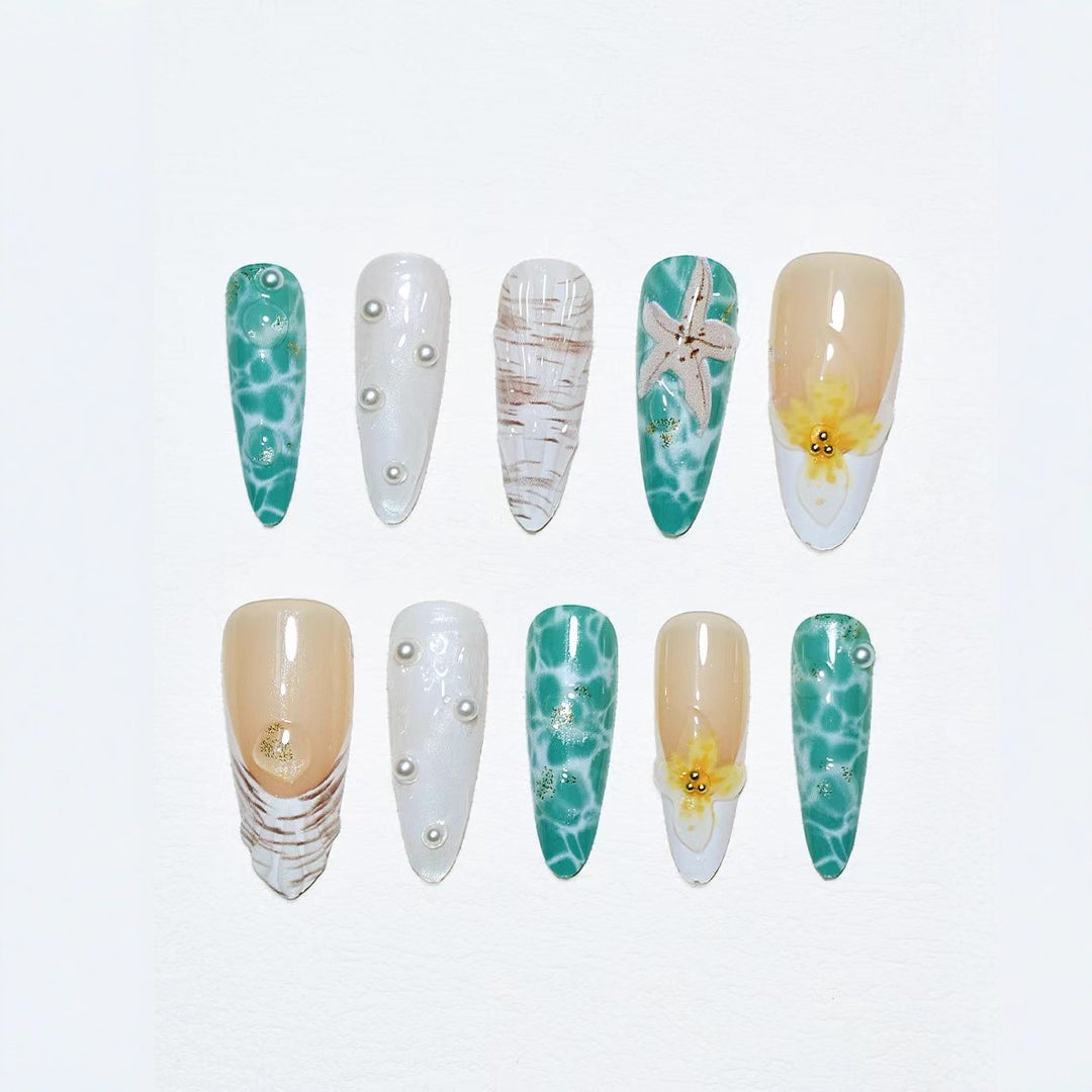 Ocean-Inspired 3D Decorative Press-On Nail Set Bowlift
