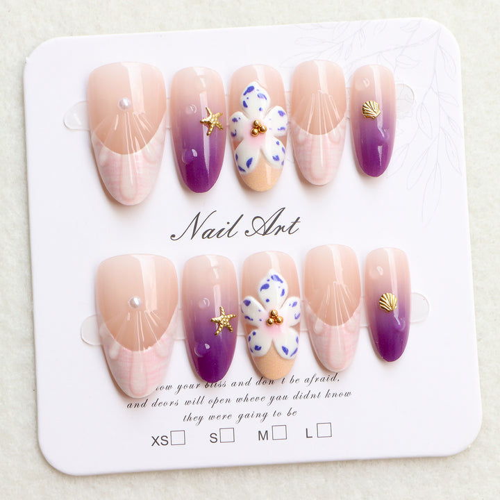 Decorative Press-On Nail Art Set with Floral and Ocean Themes Bowlift