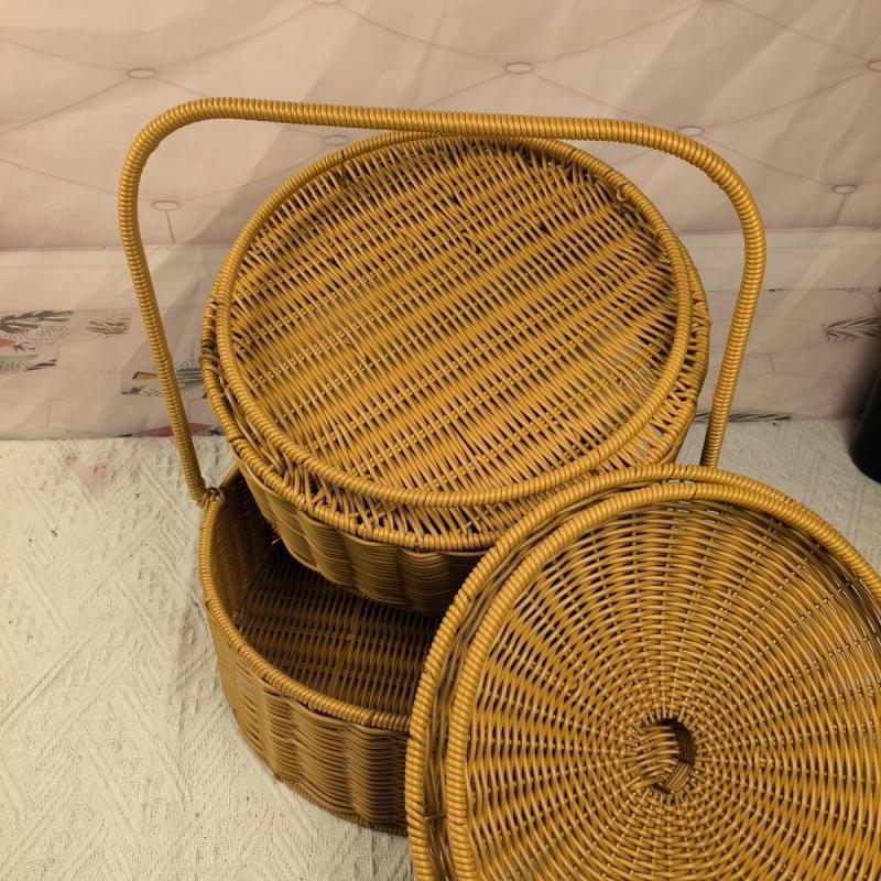 WoElegant Dual-Layer Woven Storage Basket Bowlift