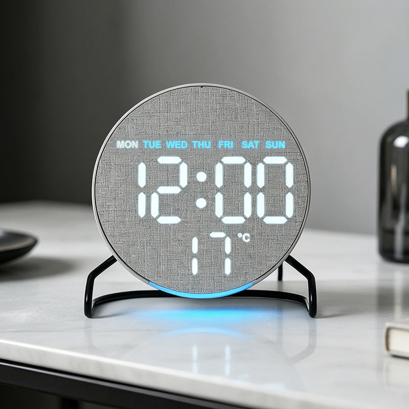 Minimalist Smart LED Alarm Clock with Fabric Front, Temperature Sensor and Weekday Display Bowlift