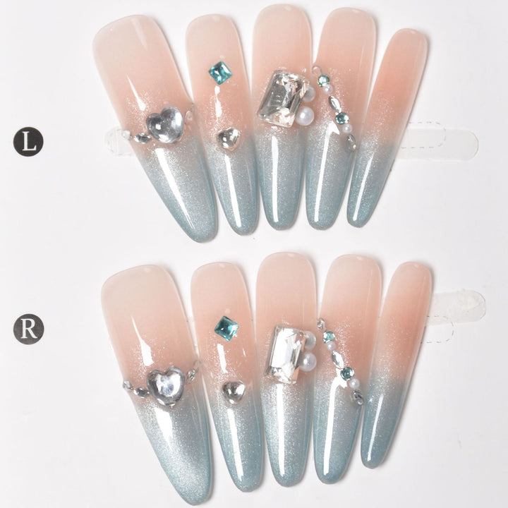 Elegant Rhinestone-Embellished Stiletto Press-On Nail Set Bowlift