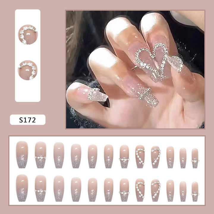 Artificial Nail Set with Sparkling Heart Designs and Glitter Accents Bowlift