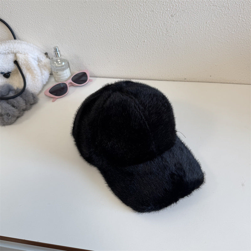 Unisex Plush Faux Fur Baseball Cap Bowlift
