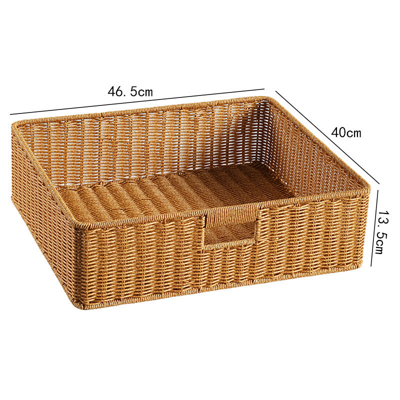 Handwoven Rectangular Storage Basket with Cut-Out Handles Bowlift