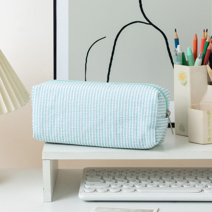 Striped Zippered Pencil Case Bag Bowlift
