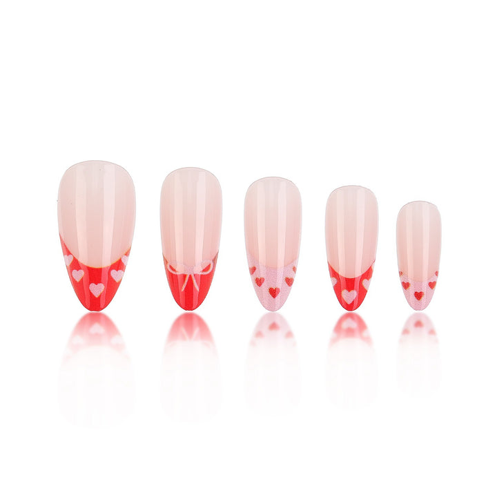 Heart-Themed French Tip Press-On Nails Bowlift