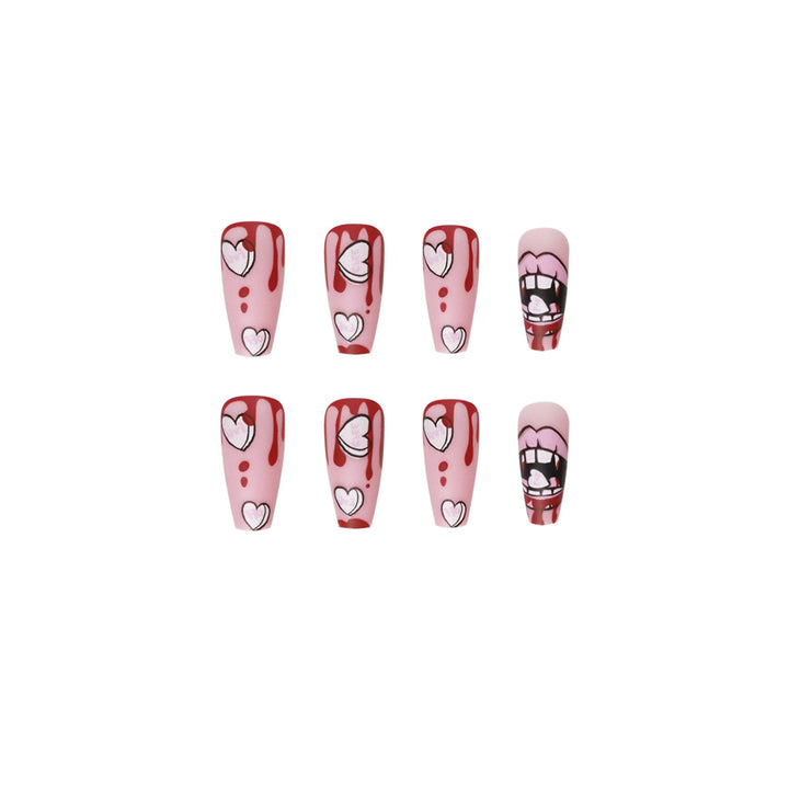 Artificial nail art with heart-shaped design and matte finish Bowlift