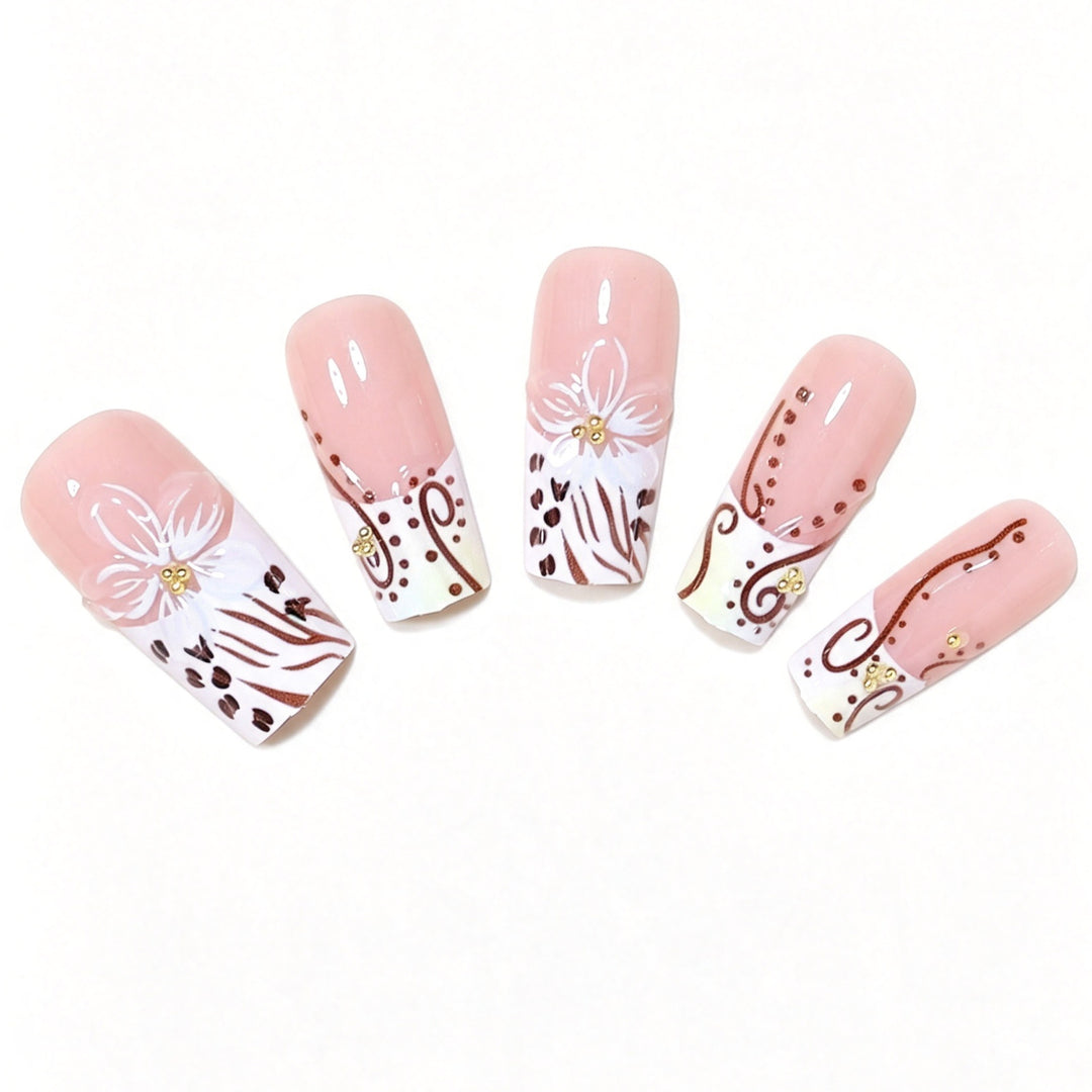 Elegant Floral Acrylic Nail Extensions Bowlift