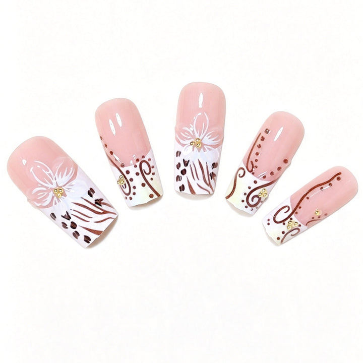 Elegant Floral Acrylic Nail Extensions Bowlift