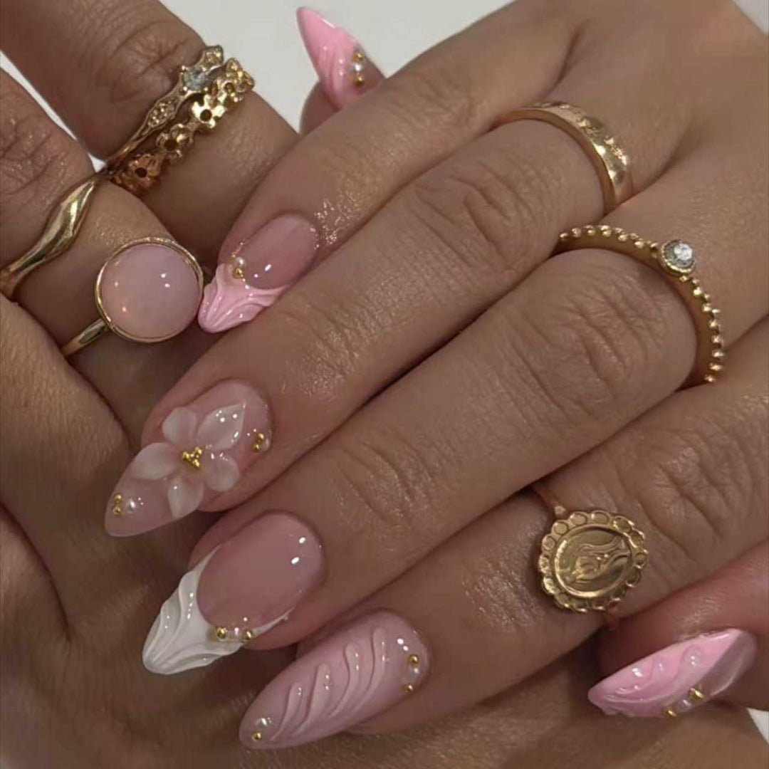 Floral Acrylic Press-On Nails Bowlift