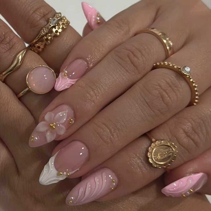 Floral Acrylic Press-On Nails Bowlift